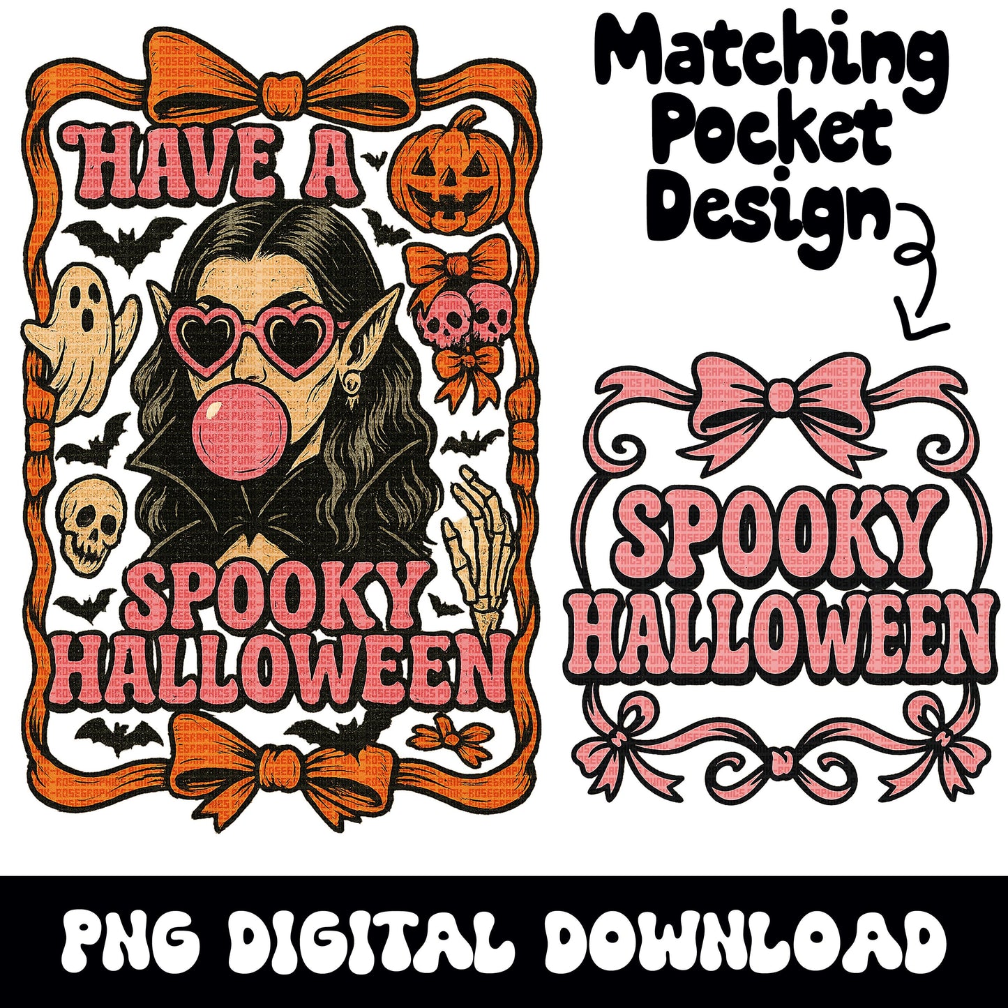 Spooky cute Halloween vampire bubblegum PNG graphic digital downloads for tshirt sublimation or dtf