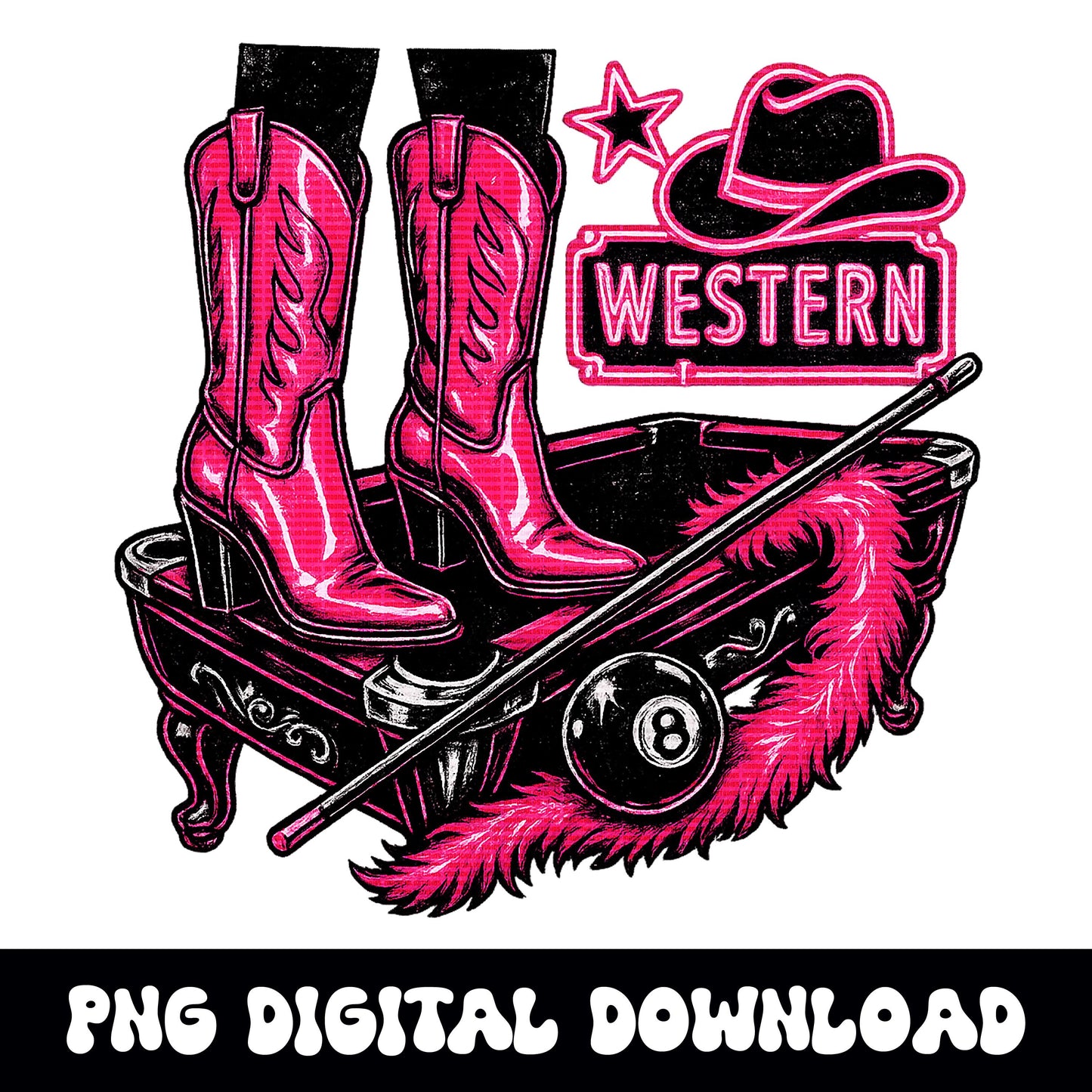 Pink punchy glam Western bar pool table cowgirl 8ball png graphic digital download for tshirt sublimation or dtf