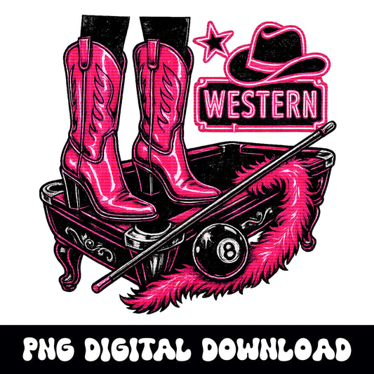 Pink punchy glam Western bar pool table cowgirl 8ball png graphic digital download for tshirt sublimation or dtf