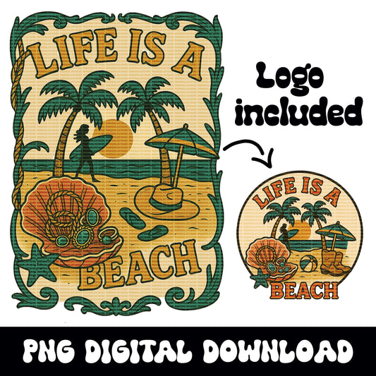 Cowgirl summer life is a beach graphic with matching logo png digital download for tshirt sublimation or dtf