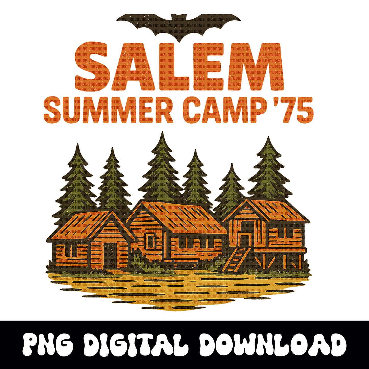 Vintage Salem summer camp halloween PNG graphic INSTANT digital download for tshirt sublimation or dtf