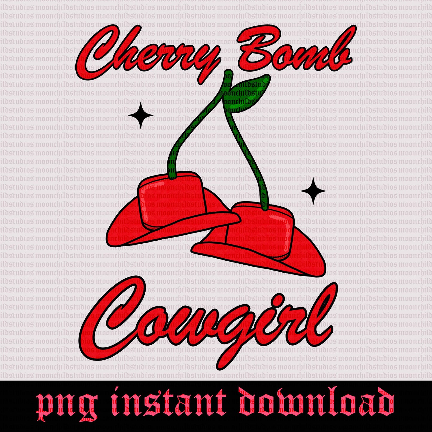 Cherry bomb cowgirl hat cherry retro graphic png instant digital download for sublimation or dtf