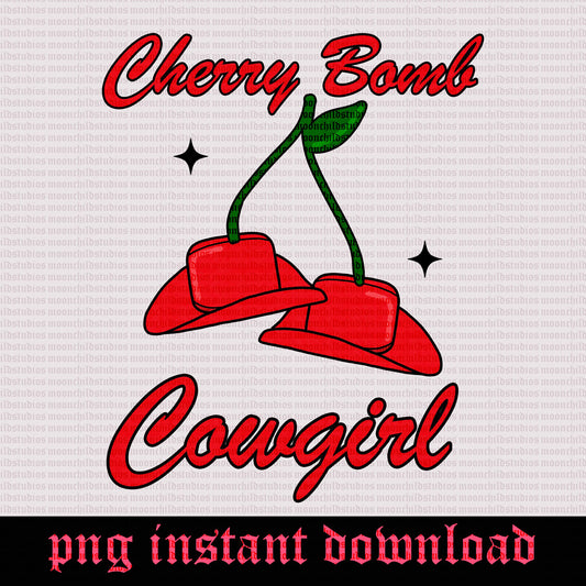Cherry bomb cowgirl hat cherry retro graphic png instant digital download for sublimation or dtf