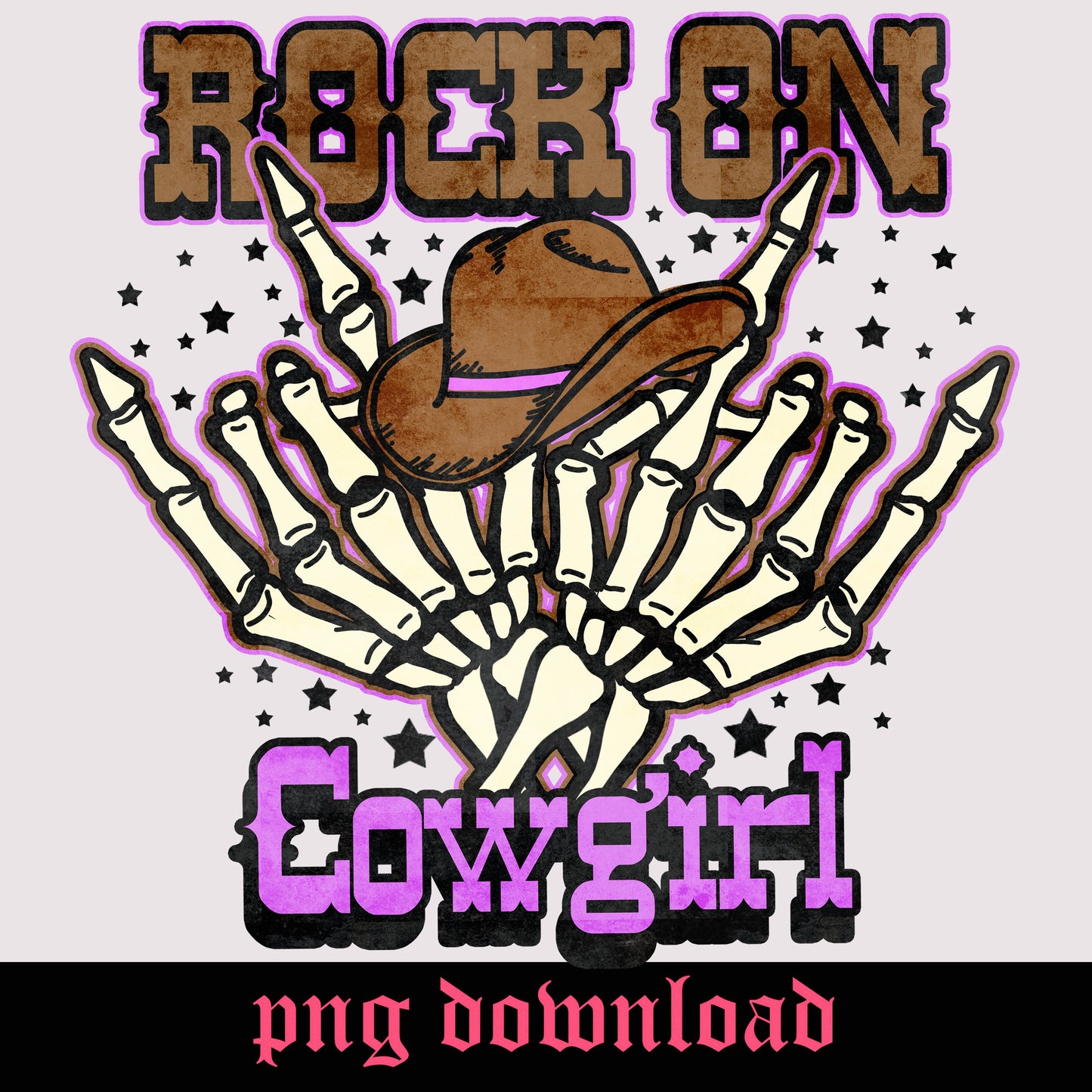 Rock on cowgirl western skeleton cowgirl hat vintage graphic png tshirt design