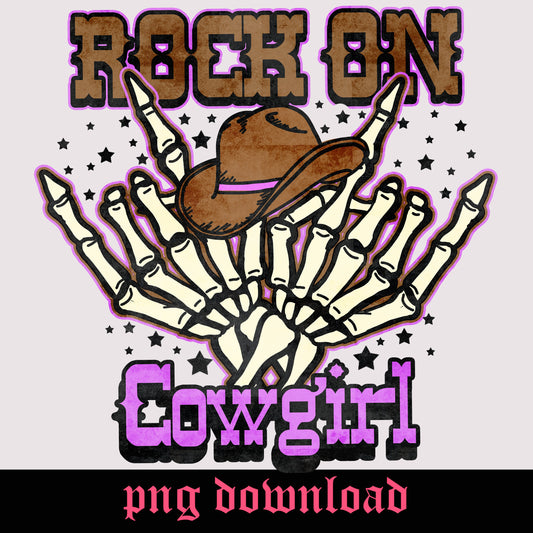 Rock on cowgirl western skeleton cowgirl hat vintage graphic png tshirt design