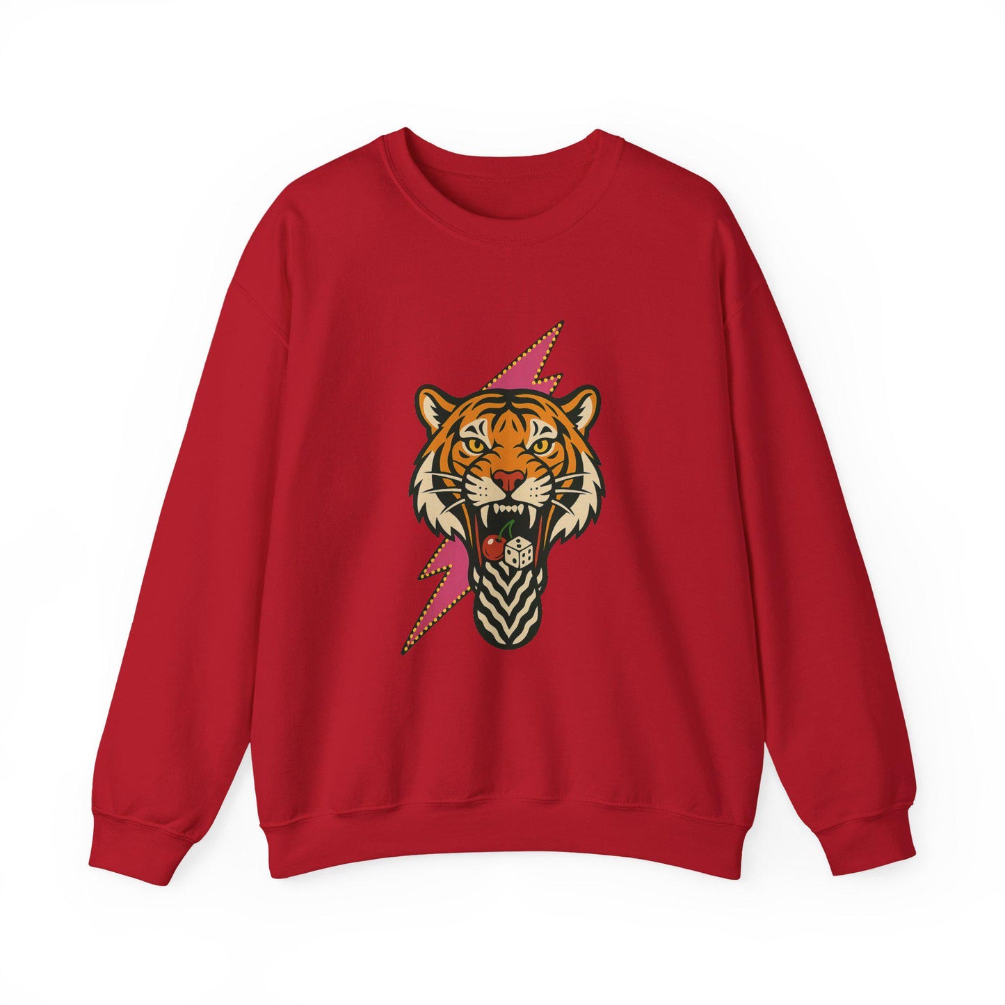 Dice and cherry mouth tiger lightning bolt PNG graphic INSTANT digital download for tshirt sublimation or dtf