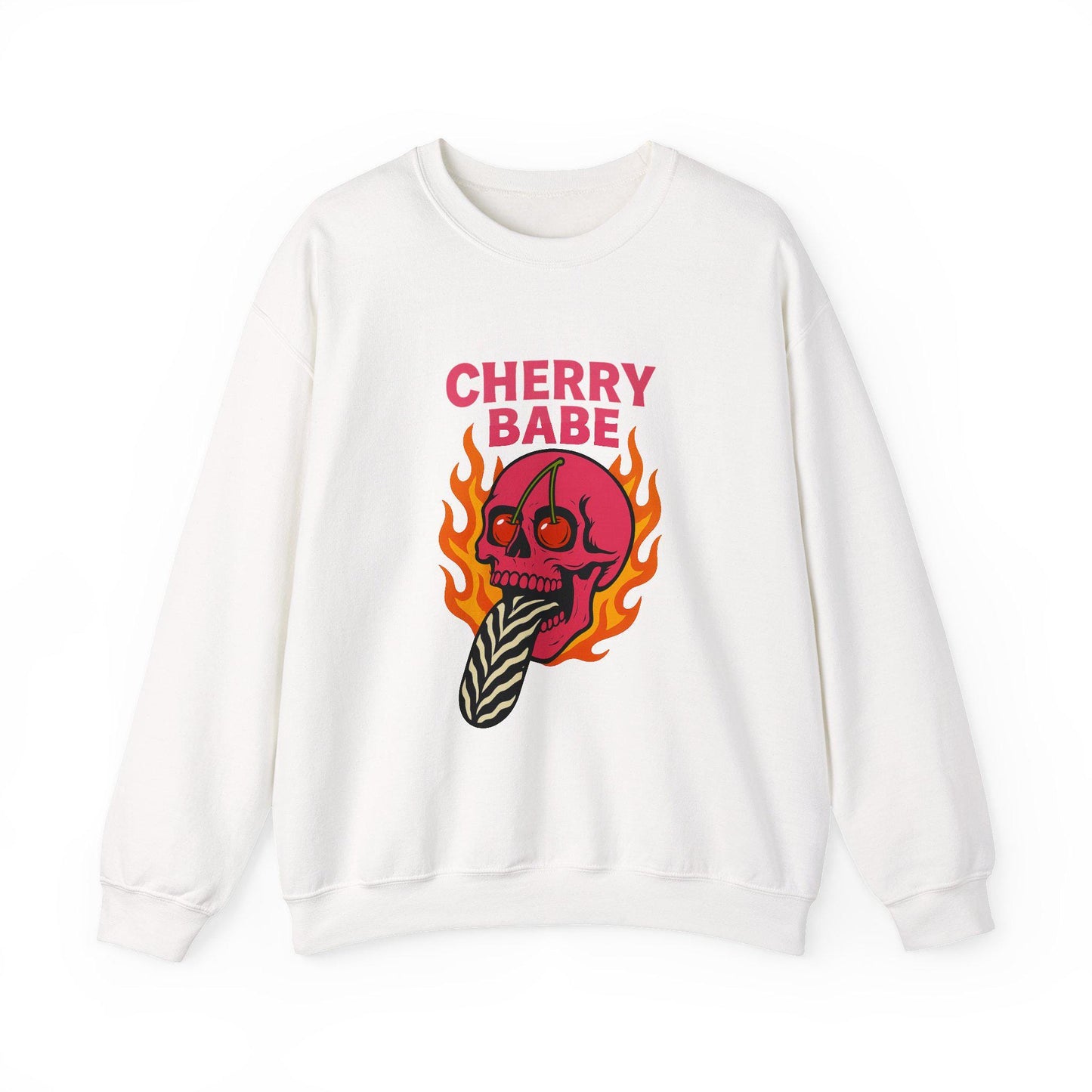 Edgy Cherry babe pink flaming skull zebra tongue PNG graphic INSTANT digital download for tshirt sublimation or dtf