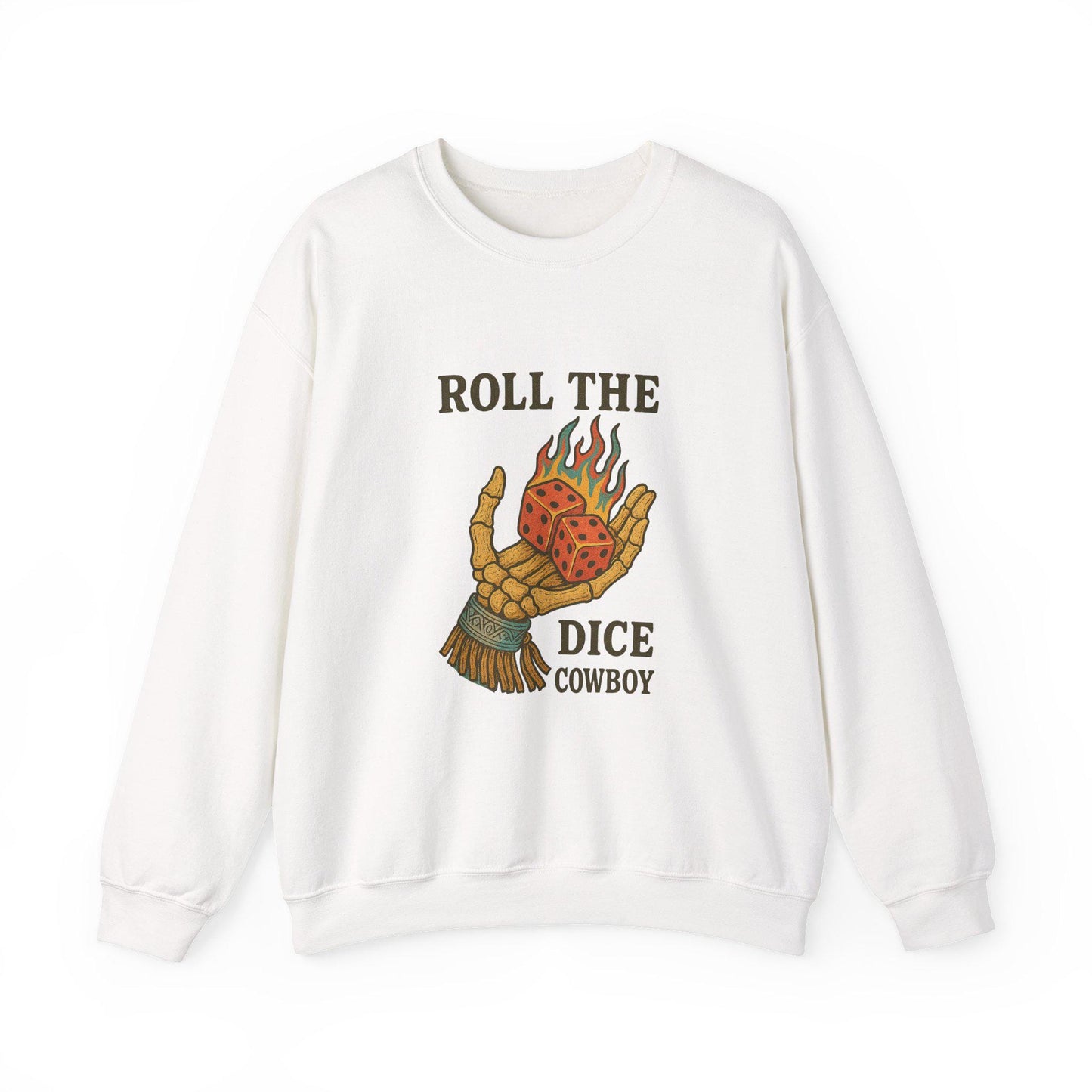 Western "Roll the dice cowboy" skeleton and flaming dice PNG graphic INSTANT digital download for tshirt sublimation or dtf