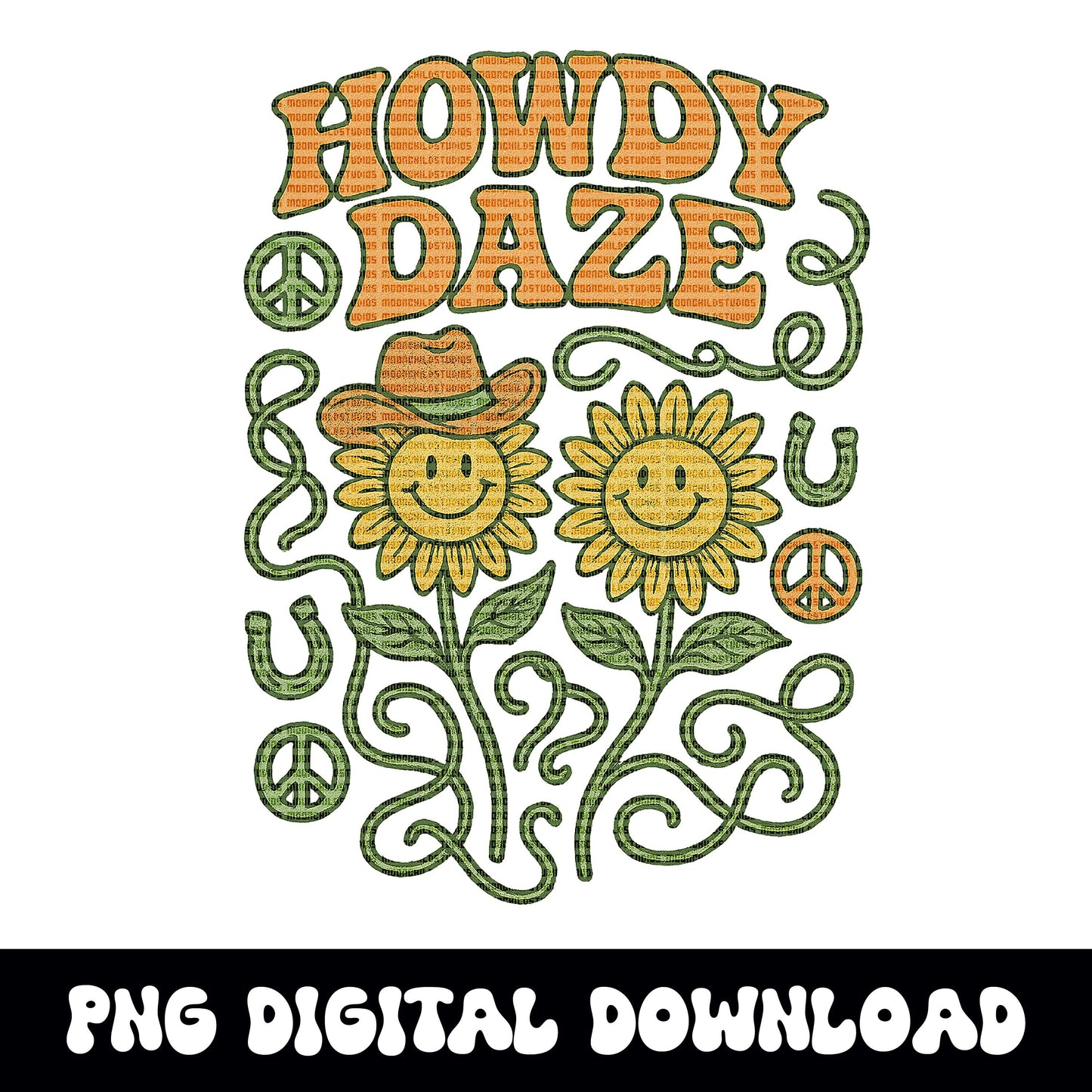 Western "Howdy daze" groovy flower PNG graphic digital download for tshirt sublimation or dtf