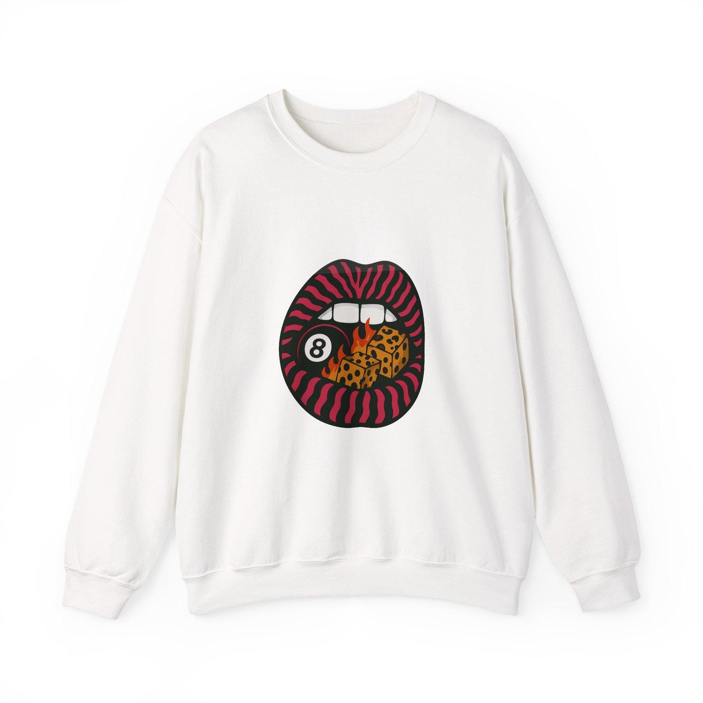 Edgy zebra print mouth with 8ball flames and cheetah print dice PNG graphic INSTANT digital download for tshirt sublimation or dtf