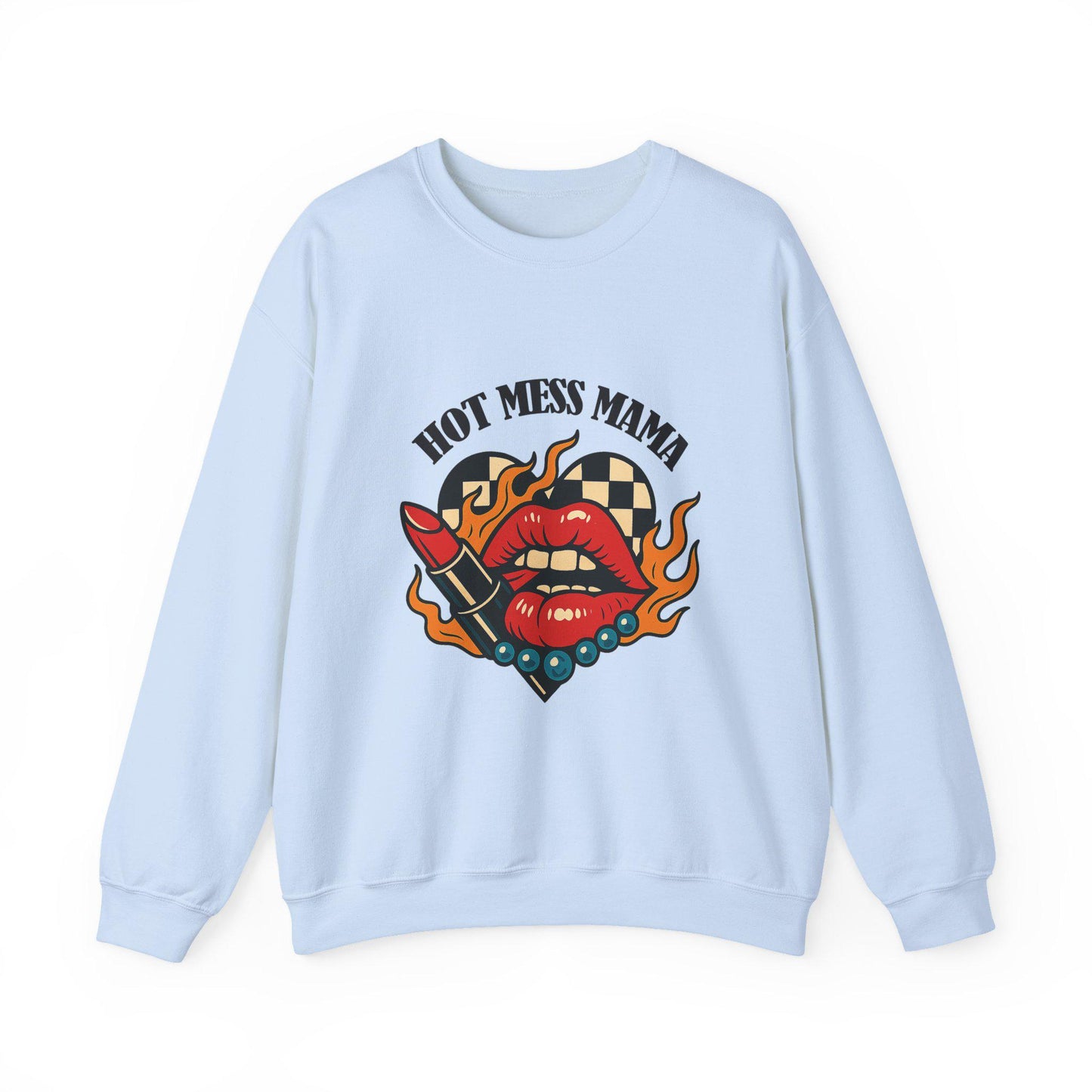 Hot mess mama checkered heart flaming lip turquoise PNG graphic INSTANT digital download for tshirt sublimation or dtf