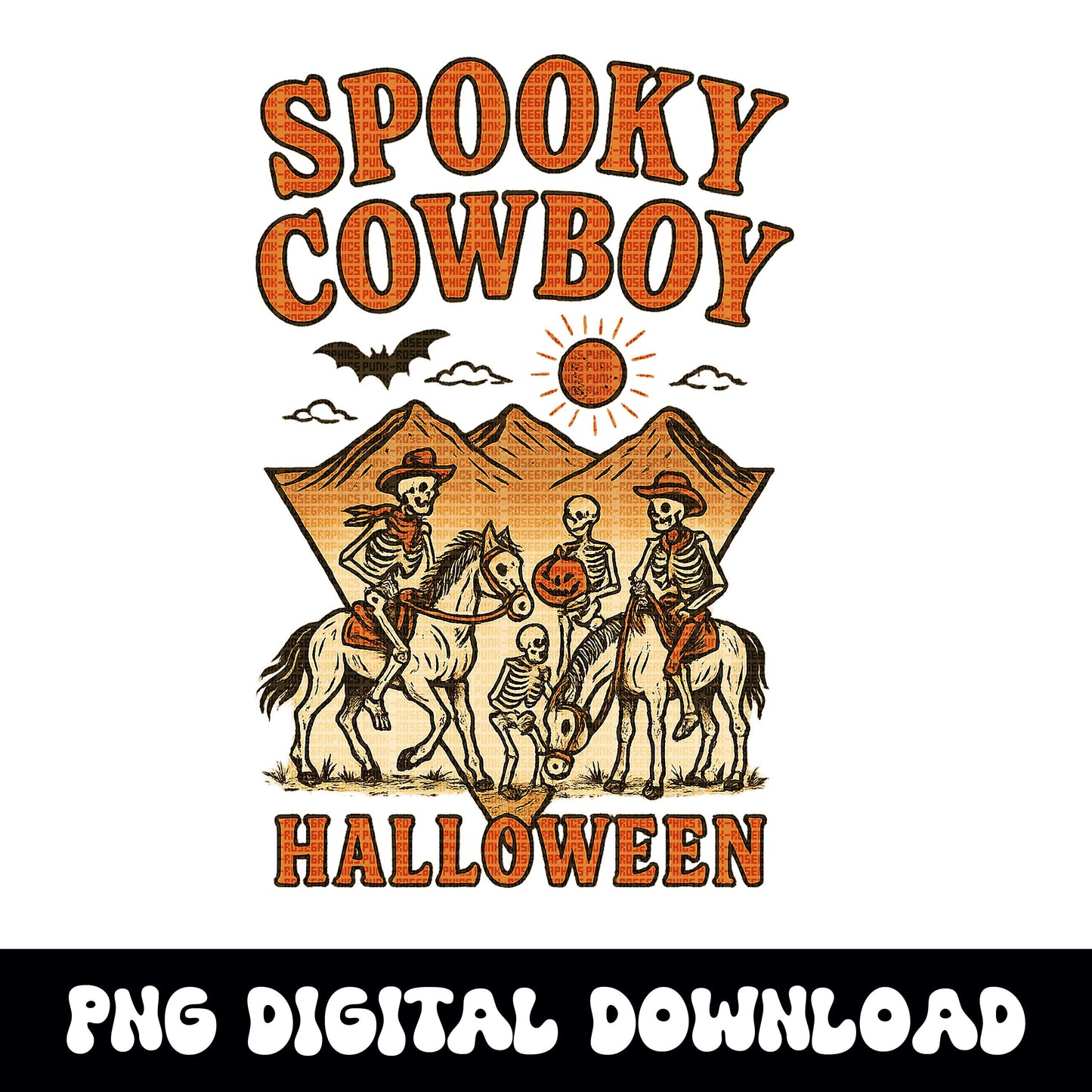 Western halloween "spooky cowboy" desert PNG graphic INSTANT digital download for tshirt sublimation or dtf