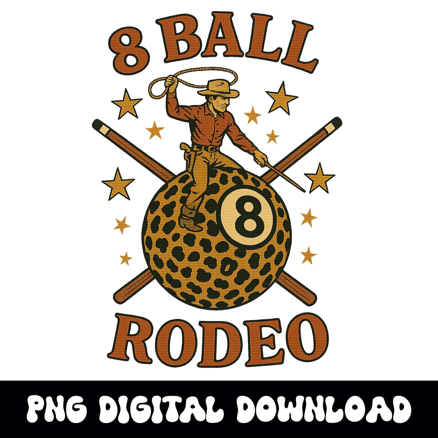 Western 8ball rodeo cowboy riding cheetah print 8ball png graphic INSTANT digital download for tshirt sublimation or dtf