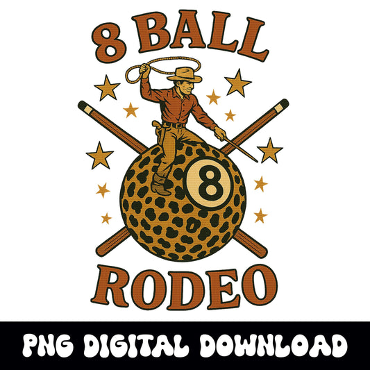 Western 8ball rodeo cowboy riding cheetah print 8ball png graphic INSTANT digital download for tshirt sublimation or dtf