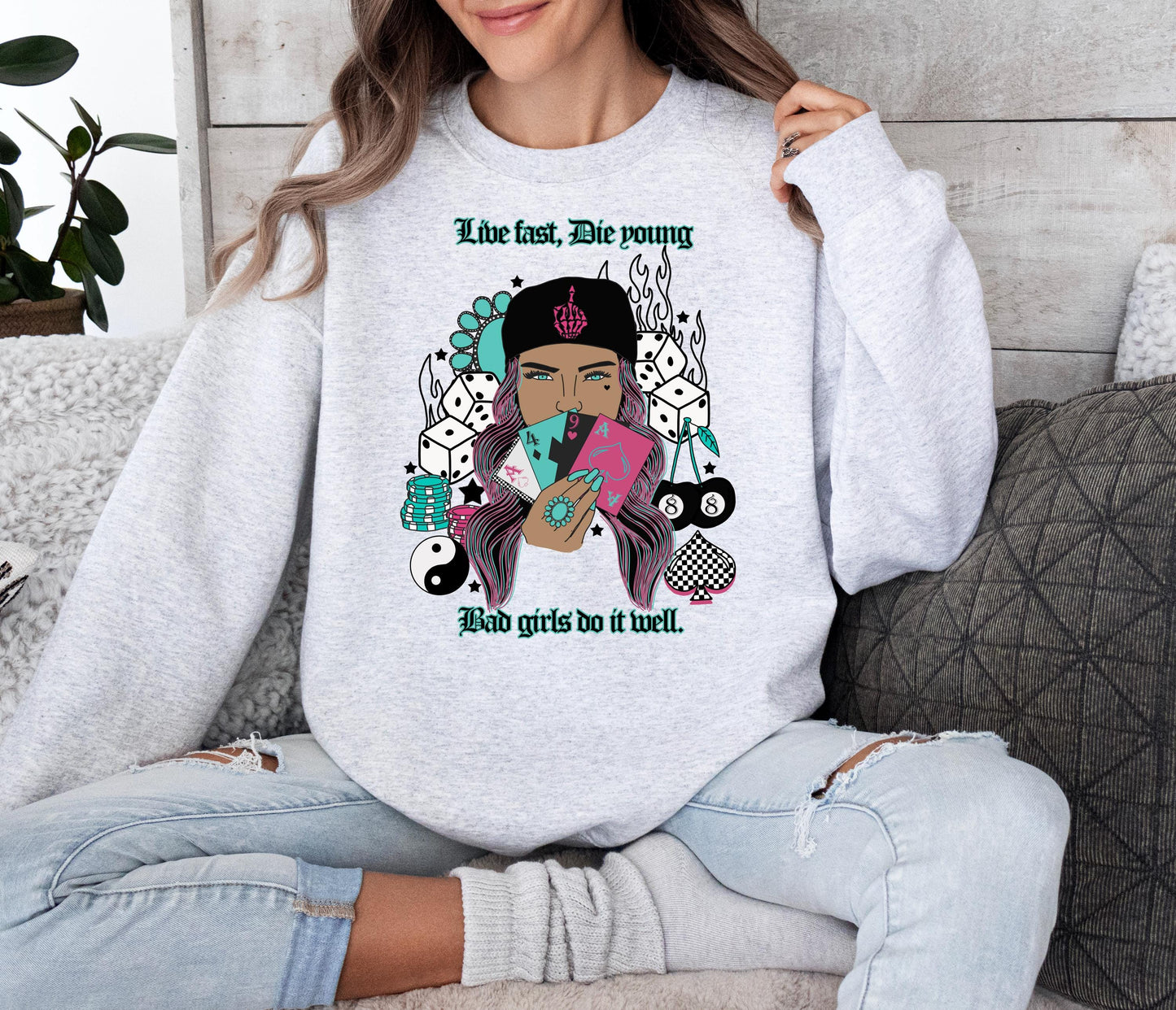 Yallternative Turquoise Trendy Western png Bad babes png Checkered png Eight Ball pink design Dice and cards design music designs