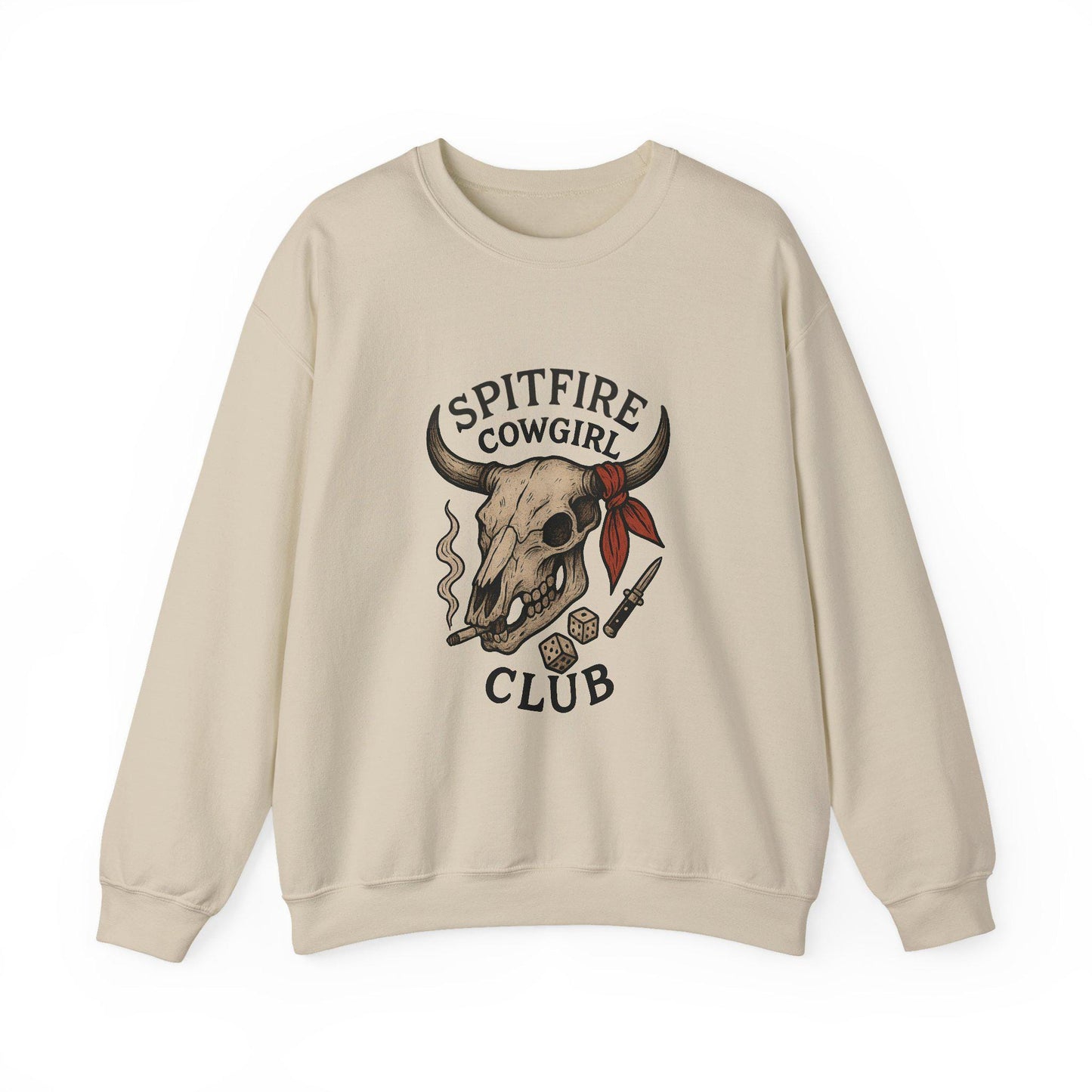 Western "Spitfire cowgirl club" bull skull dice PNG graphic INSTANT digital download for tshirt sublimation or dtf