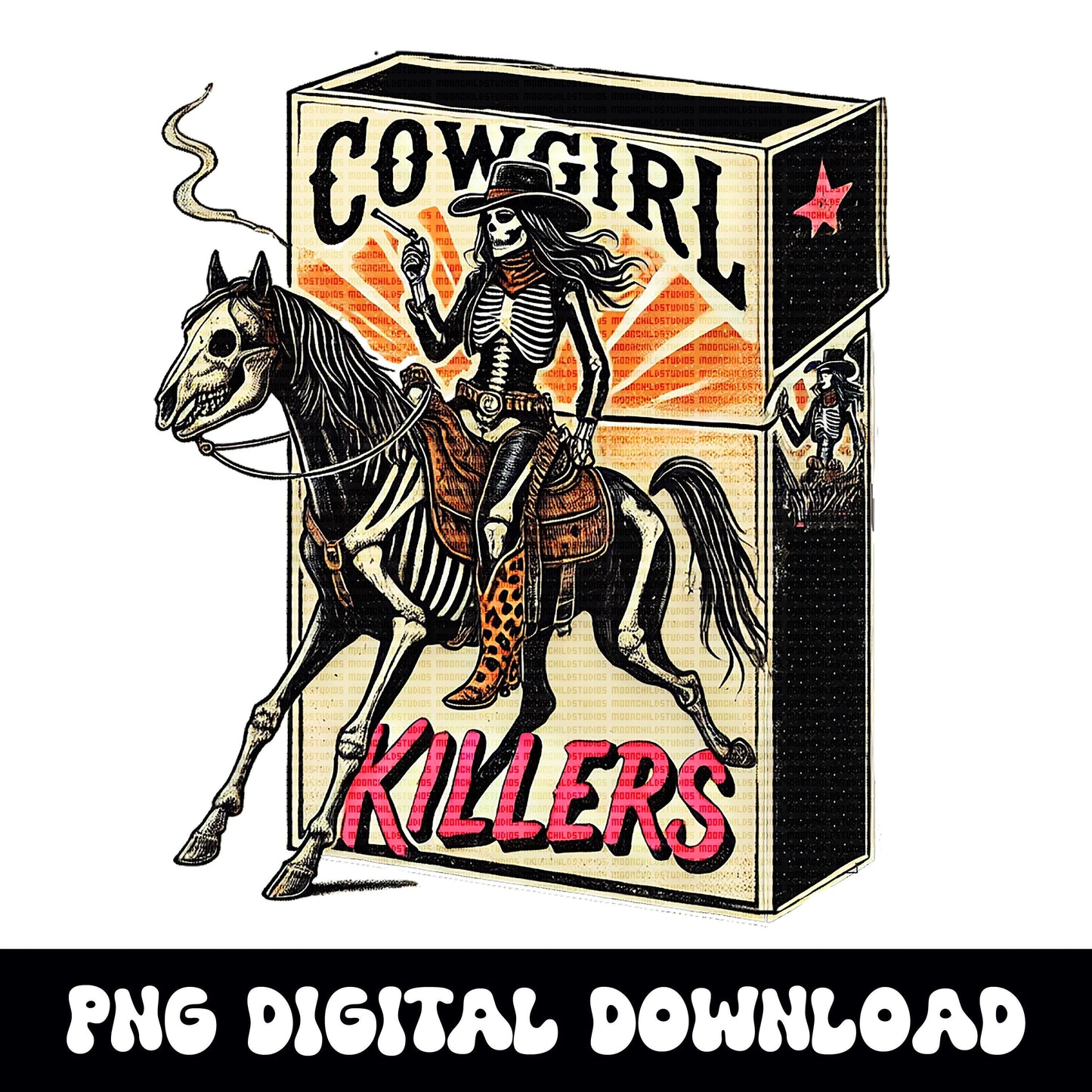 Yallternative edgy grunge Western Cowgirl killers skeleton cowgirl horse PNG digital download for sublimation or dtf