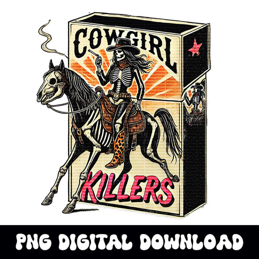 Yallternative edgy grunge Western Cowgirl killers skeleton cowgirl horse PNG digital download for sublimation or dtf