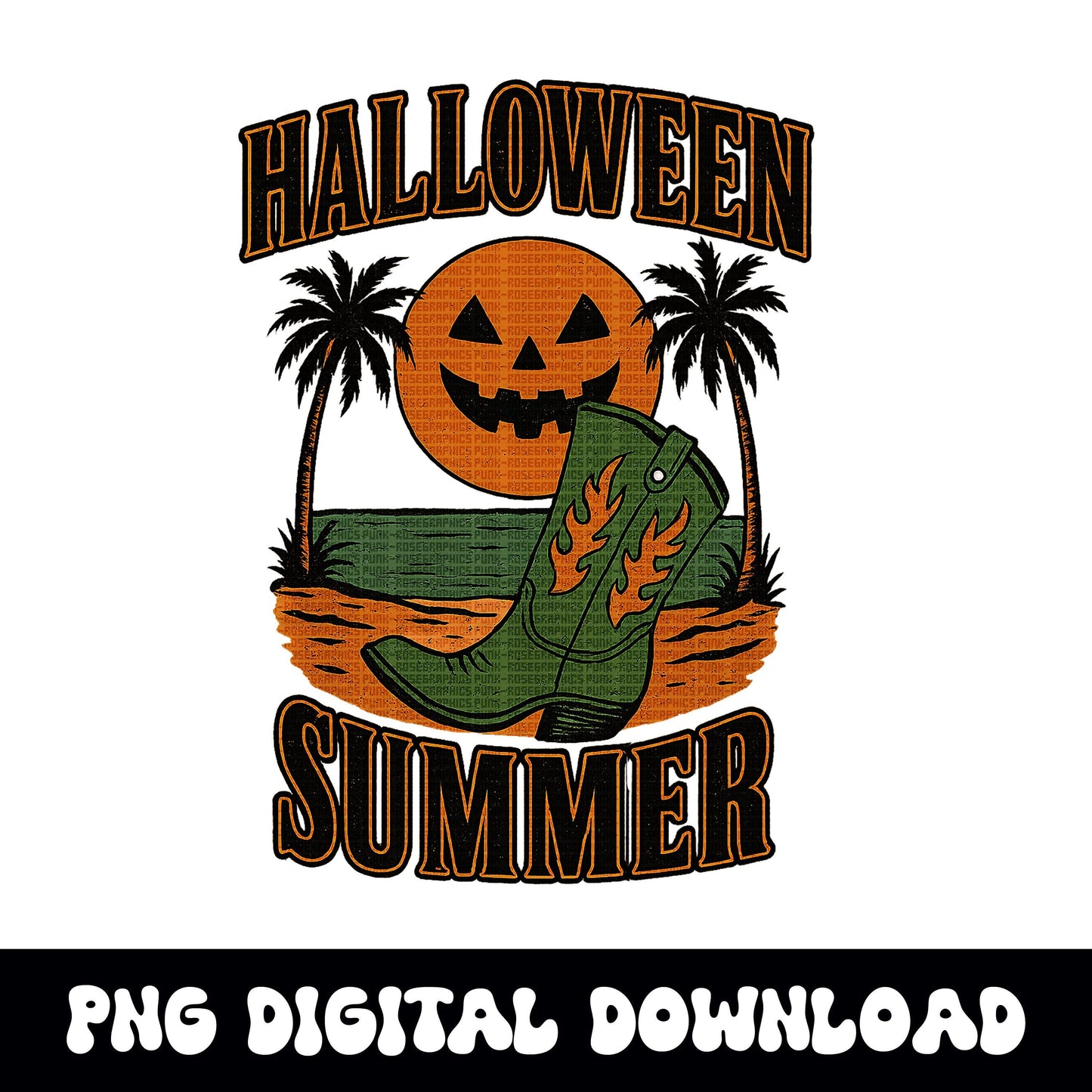 Western Halloween summer beach cowgirl pumpkin PNG graphic INSTANT digital download for tshirt sublimation or dtf