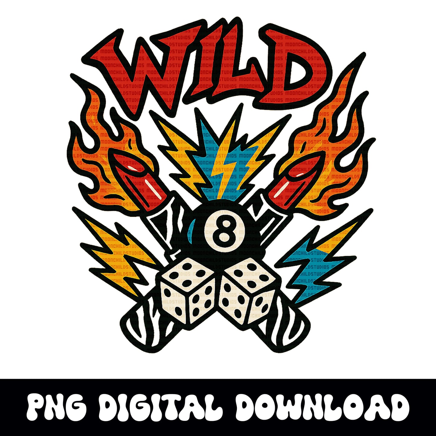 Yallternative wild 8ball dice lipstick lightning bolt PNG graphic  INSTANT digital download for tshirt sublimation or dtf