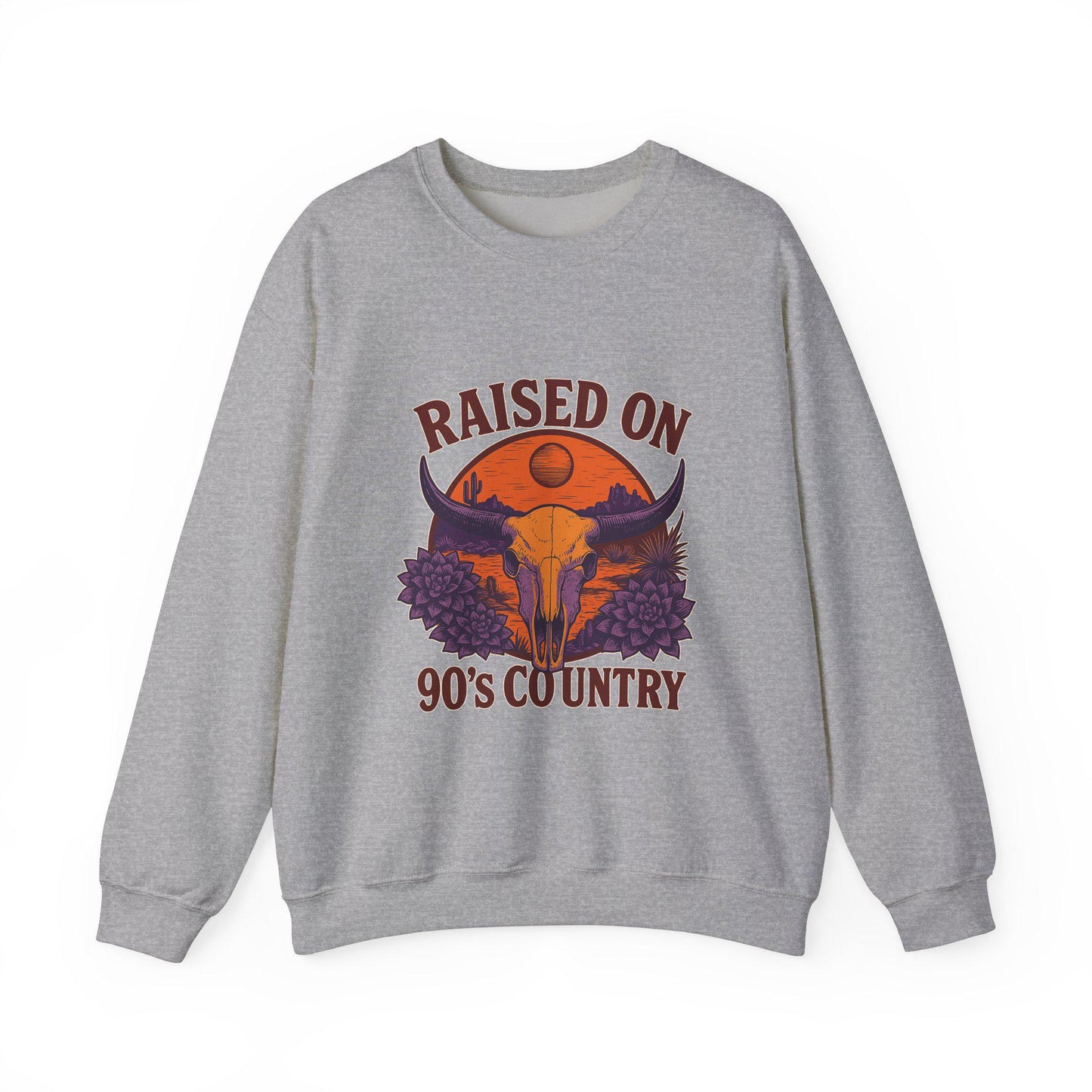 Western "raised on 90s country" bull skull desert png digital download for tshirt sublimation or dtf