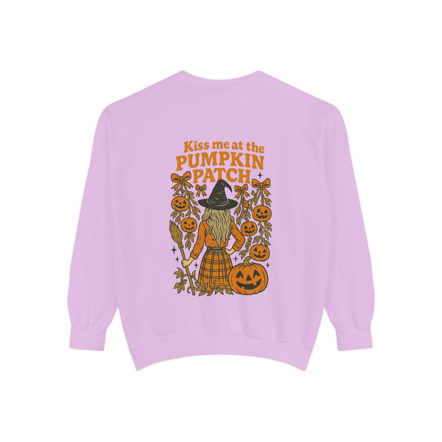 Halloween "kiss me at the pumpkin patch" witch PNG graphic digital downloads for tshirt sublimatiion or dtf