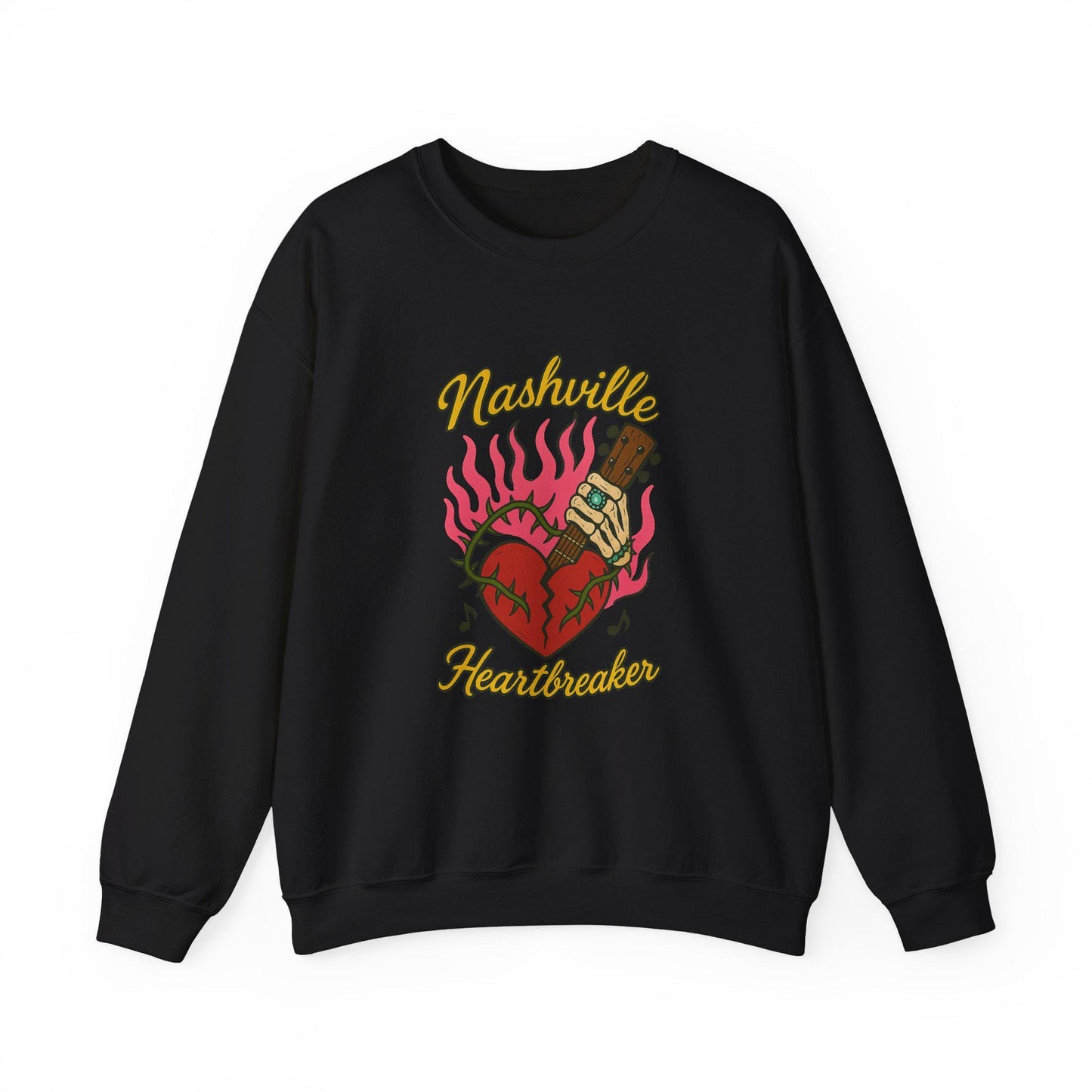 Edgy Nashville heartbreaker skeleton flaming broken heart png graphic digital download for tshirt sublimation or dtf