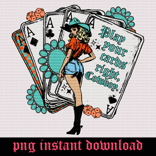 Vintage Retro cowgirl turquoise Ring Cards Spades dice western png Country girl instant digital download Old wild west cowgirl design