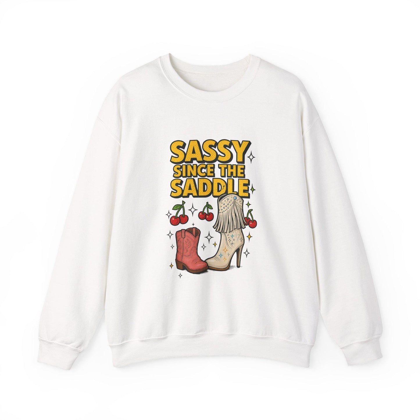 Western "sassy since the saddle" cherry cowgirl boots PNG graphic INSTANT digital download for tshirt sublimation or dtf