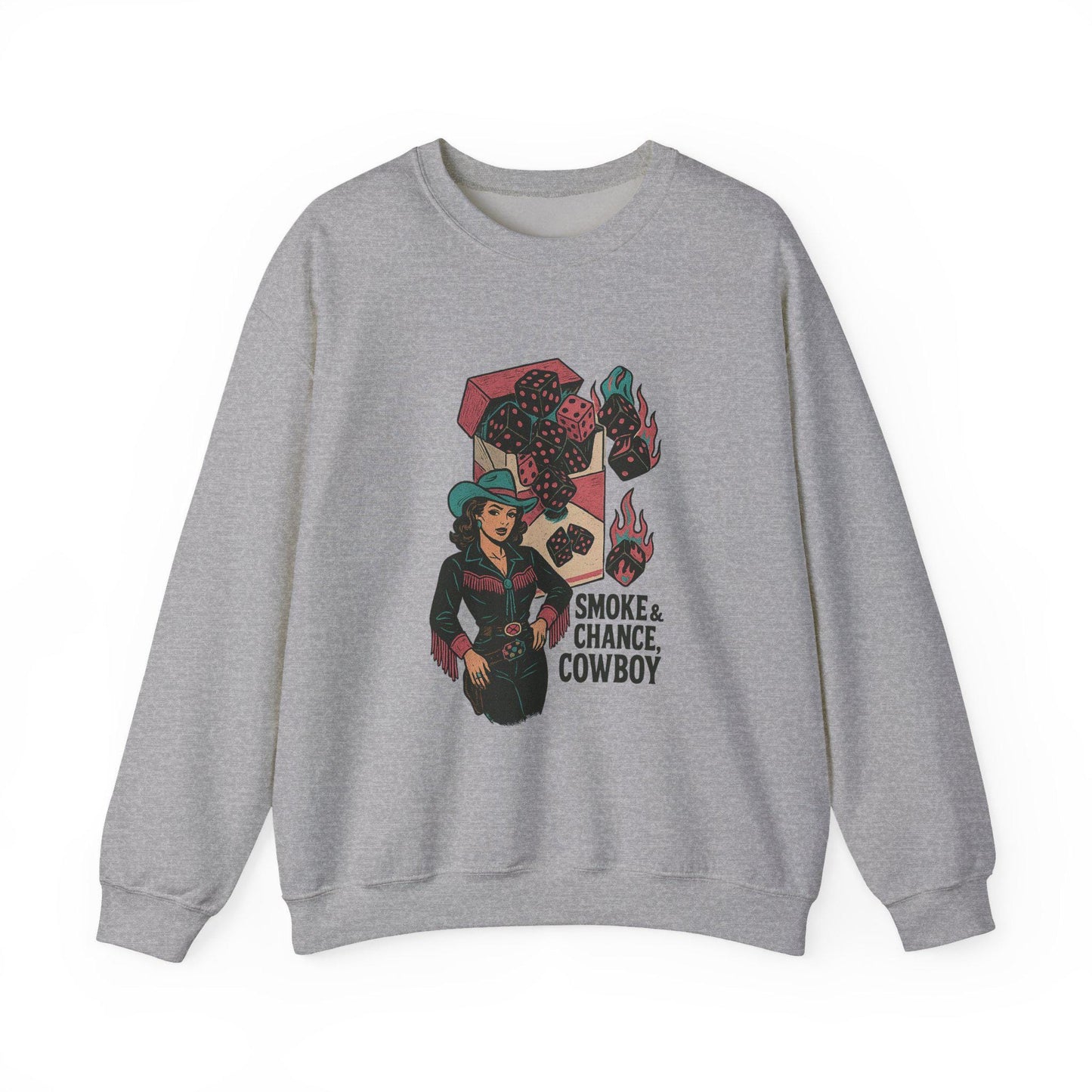 Western vintage cowgirl flaming dice cigarette PNG graphic INSTANT digital download for tshirt sublimation or dtf