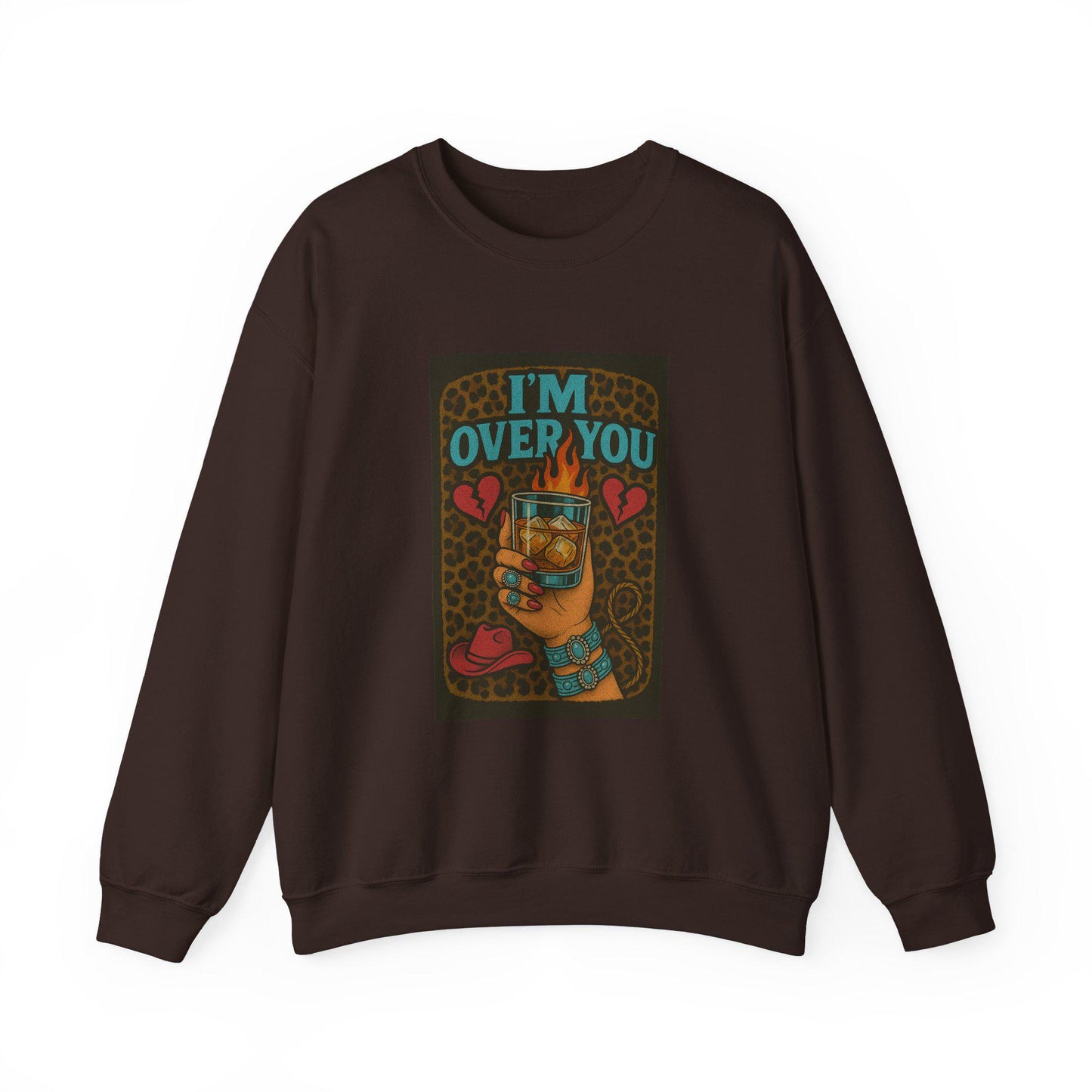 Western cowgirl cheetah print whiskey "im over you" png graphic digital download for tshirt sublimation or dtf