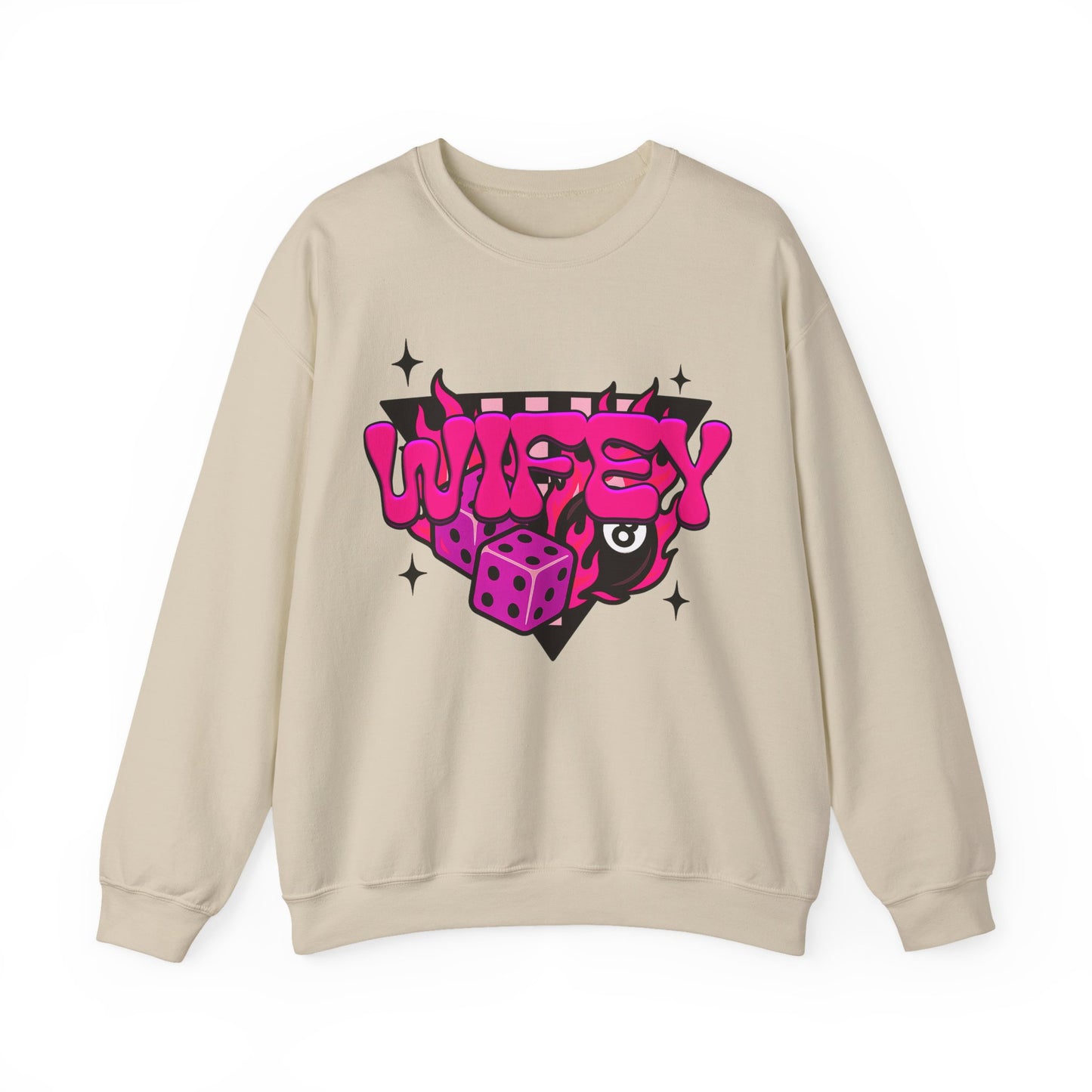 Crewneck Sweatshirt — Retro Pink “Wifey” Dice & Eight Ball Graphic