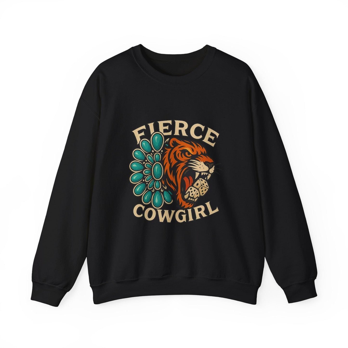 Western "fierce cowgirl" turquoise and tiger dice PNG graphic INSTANT digital download for tshirt sublimation or dtf
