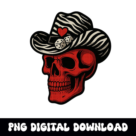 Edgy Western yallternative zebra cowgirl skull dice PNG graphic INSTANT digital download for tshirt sublimation or dtf