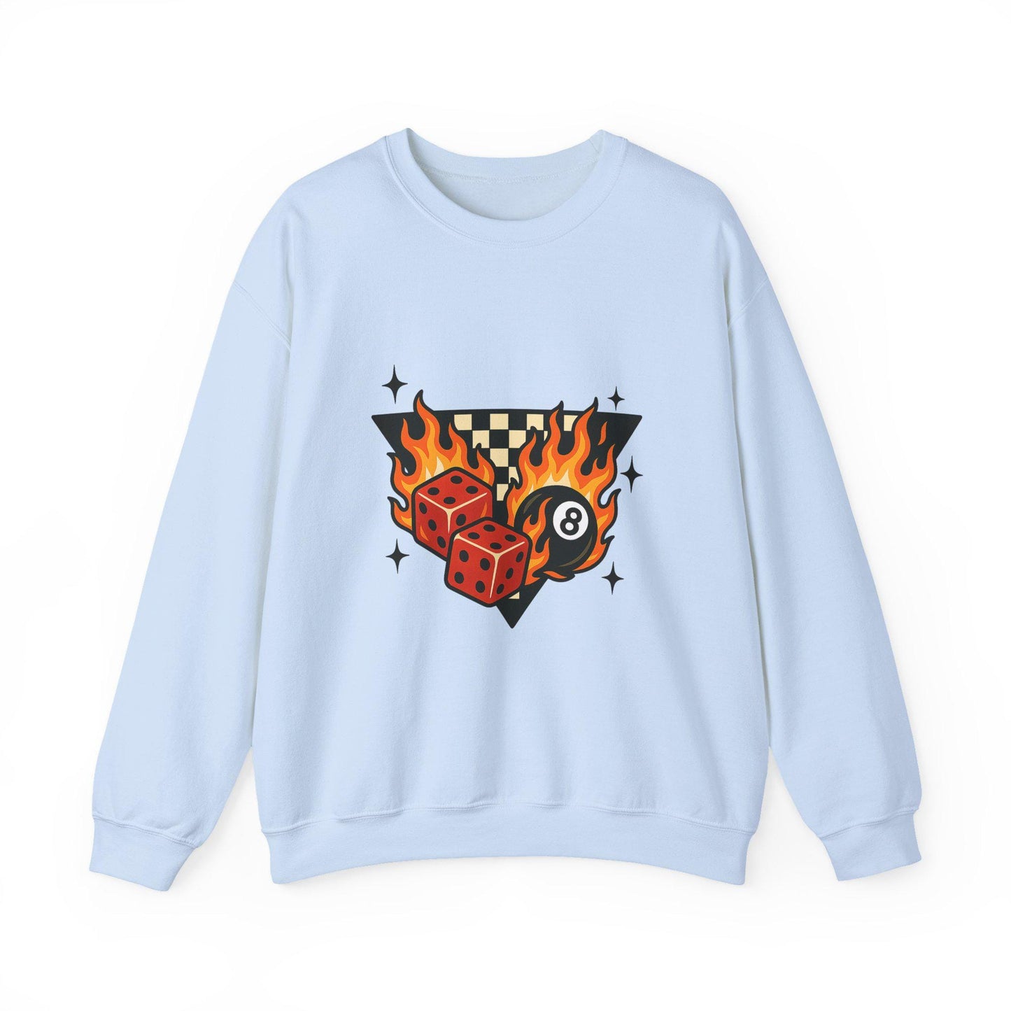 Trendy flaming dice 8ball checkered PNG graphic INSTANT digital download for tshirt sublimation or dtf