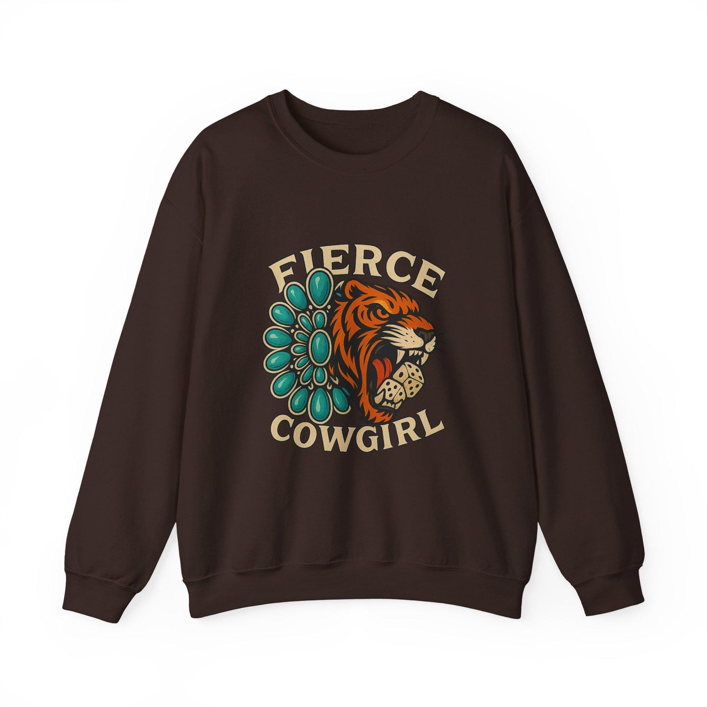 Western "fierce cowgirl" turquoise and tiger dice PNG graphic INSTANT digital download for tshirt sublimation or dtf