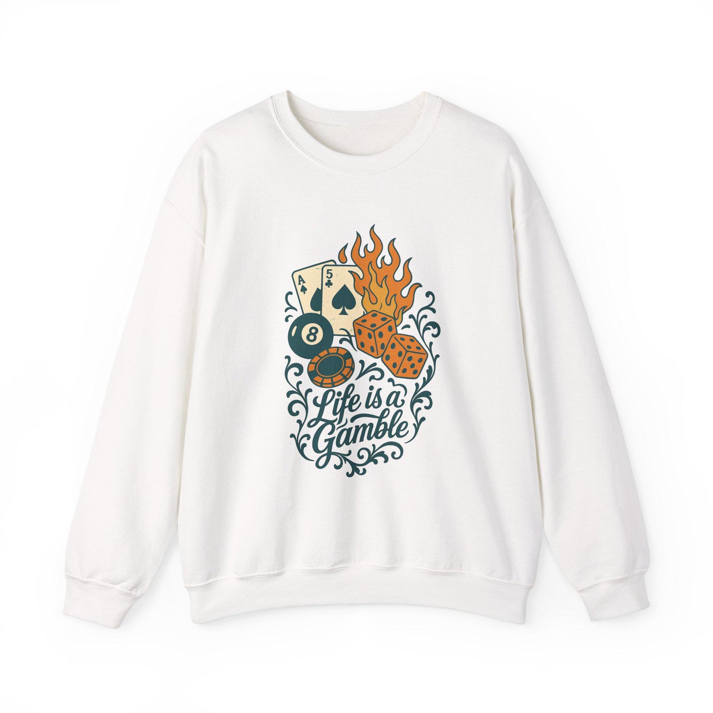 Life is a gamble 8ball spades deck of cards dice flame design png graphic digital download for tshirt sublimation or dtf