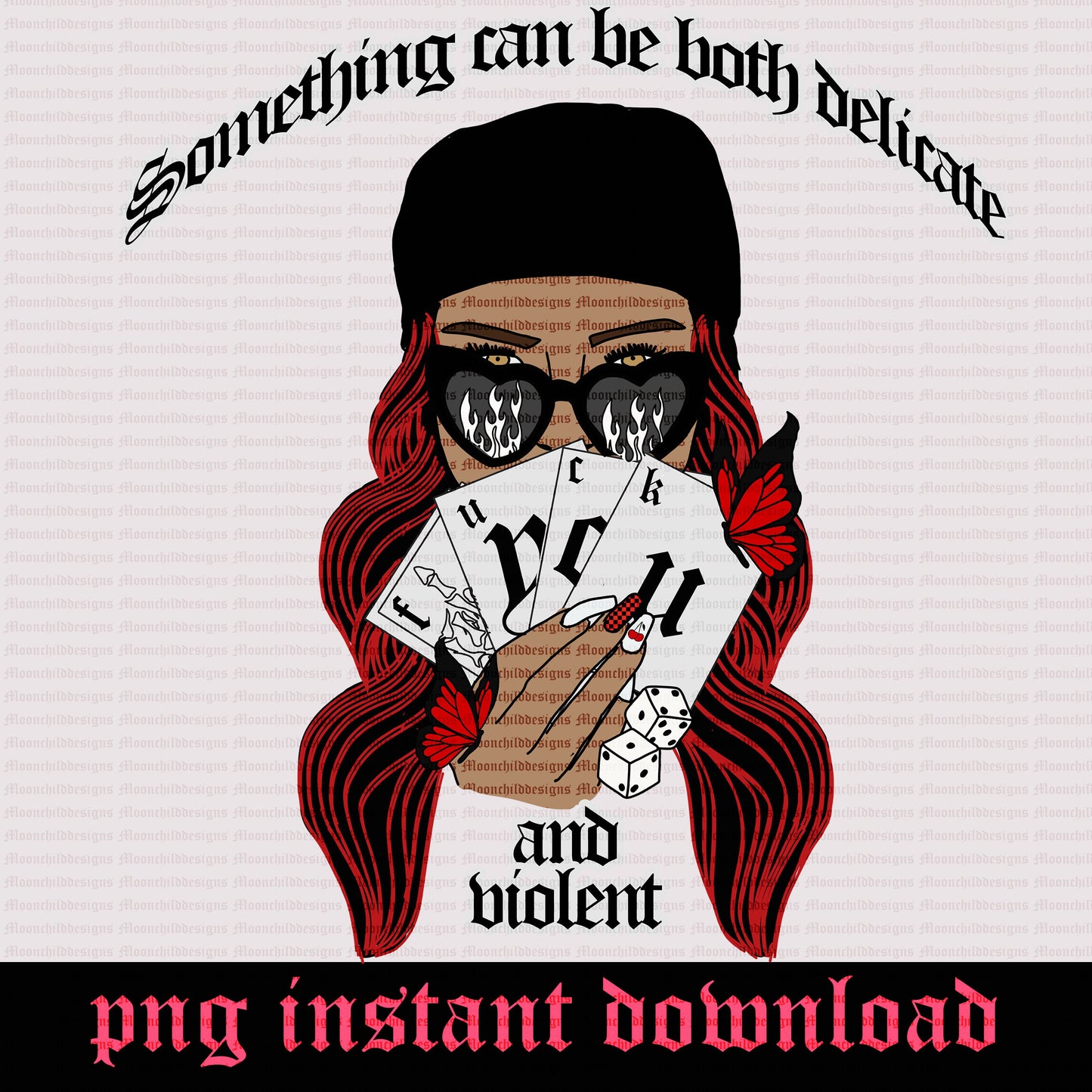 Grunge Alternative girl holding cards butterfly dice tshirt graphic png digital download