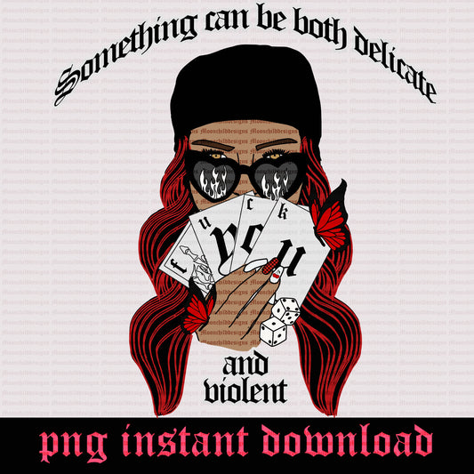 Grunge Alternative girl holding cards butterfly dice tshirt graphic png digital download