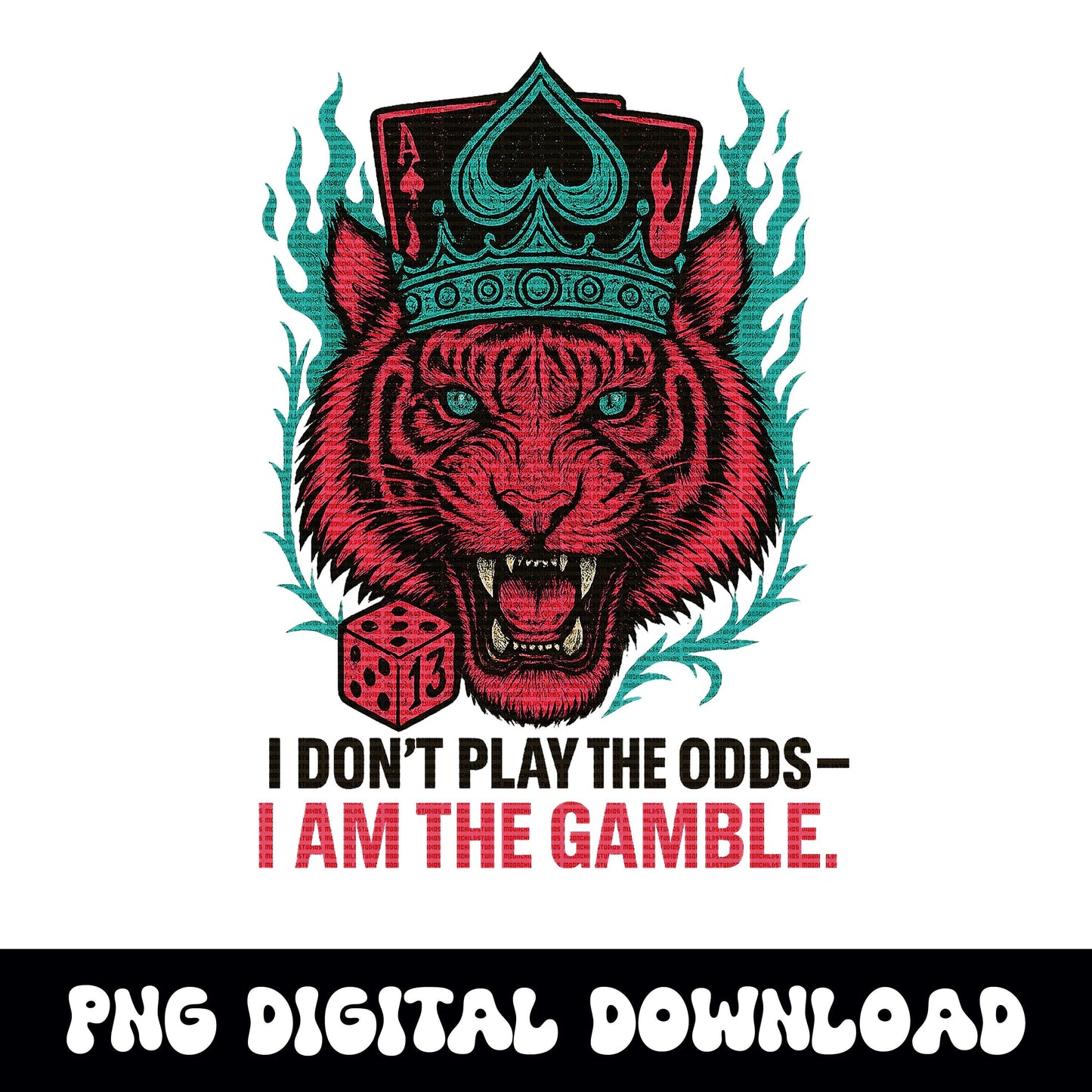 Edgy Pink Tiger spade crown cards dice PNG graphic INSTANT digital download for tshirt sublimation or dtf