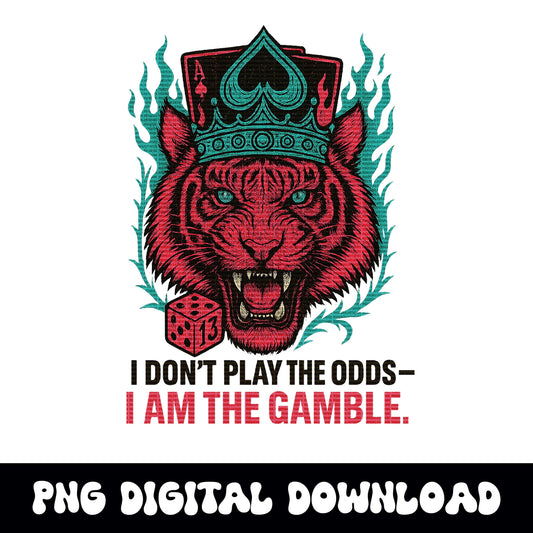 Edgy Pink Tiger spade crown cards dice PNG graphic INSTANT digital download for tshirt sublimation or dtf