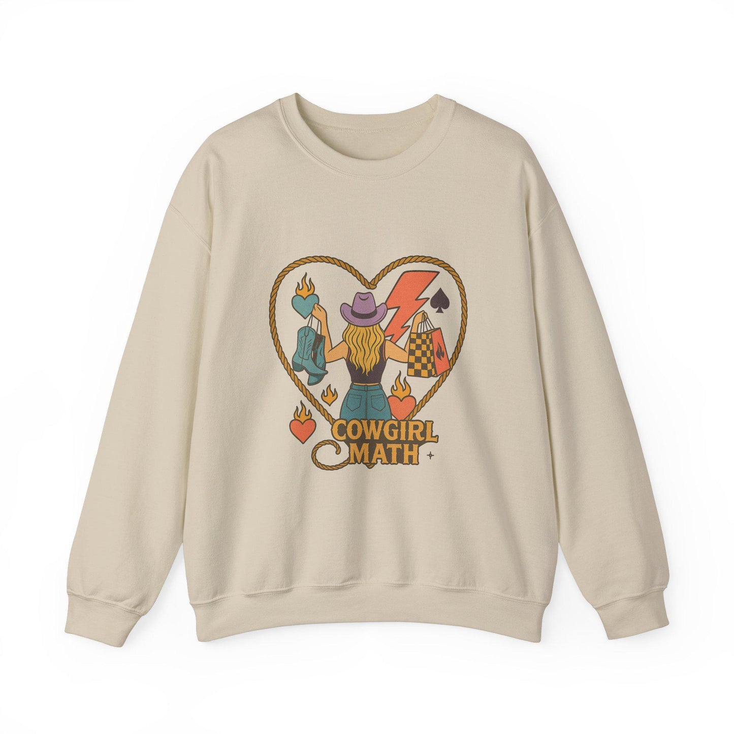 Edgy western "cowgirl math" blonde cowgirl spade lightning bolt lasso checkered png design for sublimation or dtf