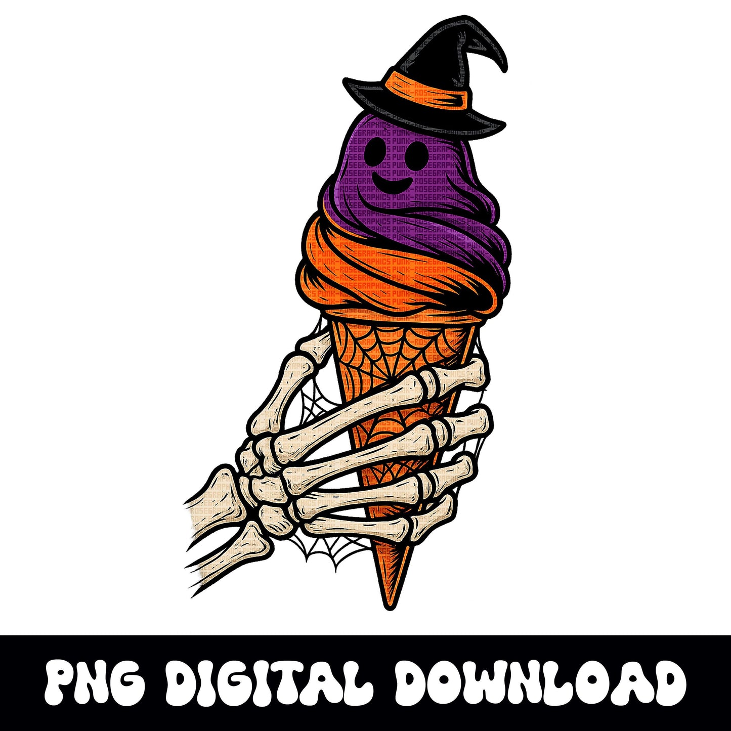 Spooky halloween skeleton ghost icecream PNG graphic INSTANT digital download for tshirt sublimation or dtf