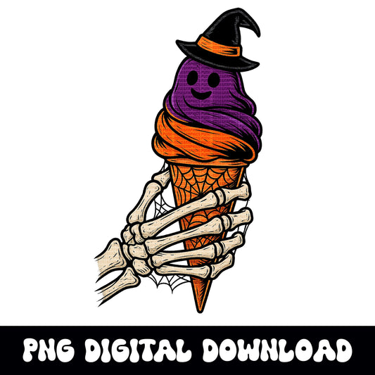 Spooky halloween skeleton ghost icecream PNG graphic INSTANT digital download for tshirt sublimation or dtf