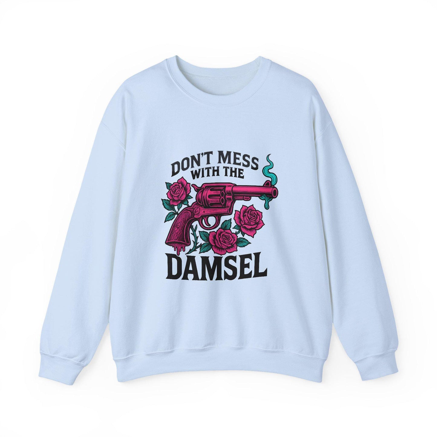 western "dont mess with the damsel" pink revolver and rose graphic png INSTANT digital download for tshirt sublimation or dtf