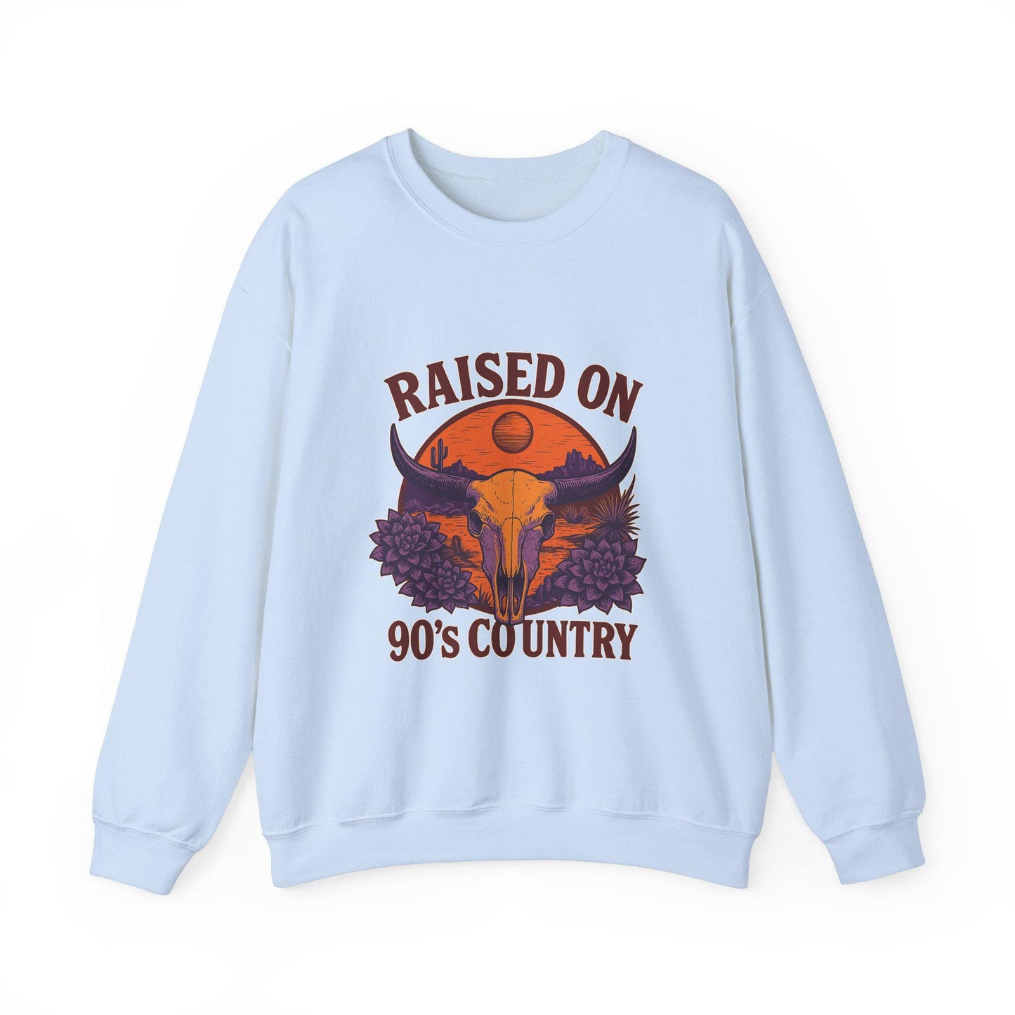 Western "raised on 90s country" bull skull desert png digital download for tshirt sublimation or dtf