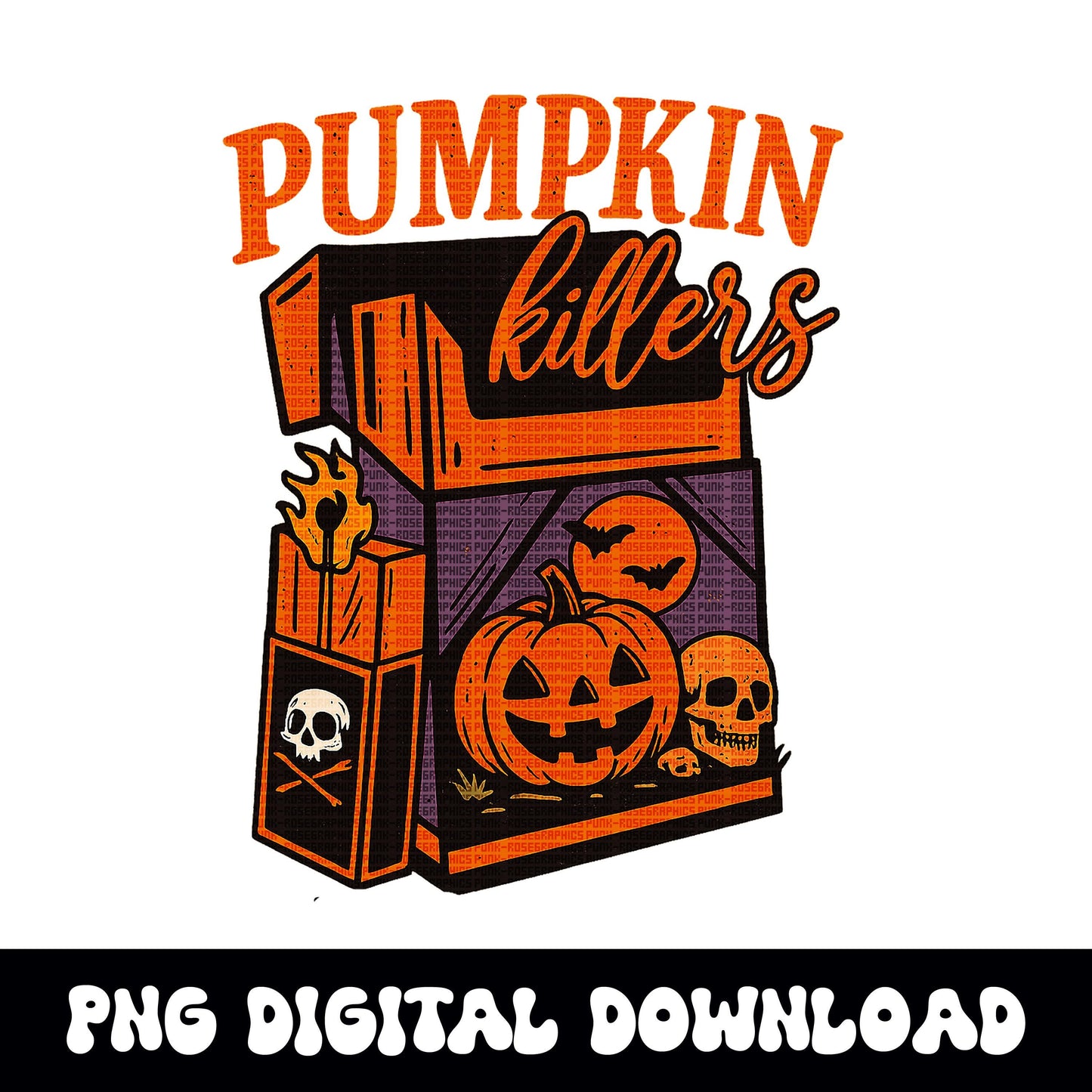 Halloween "pumpkin killers" retro cig and lighter PNG graphic INSTANT digital download for tshirt sublimation or dtf