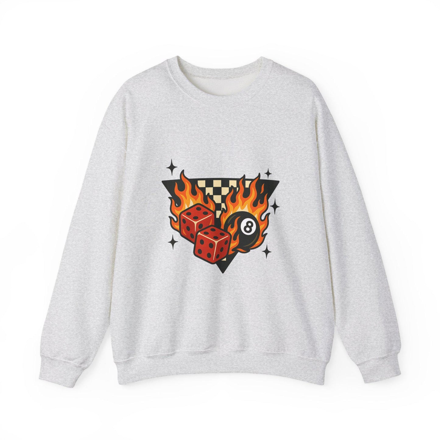 Trendy flaming dice 8ball checkered PNG graphic INSTANT digital download for tshirt sublimation or dtf