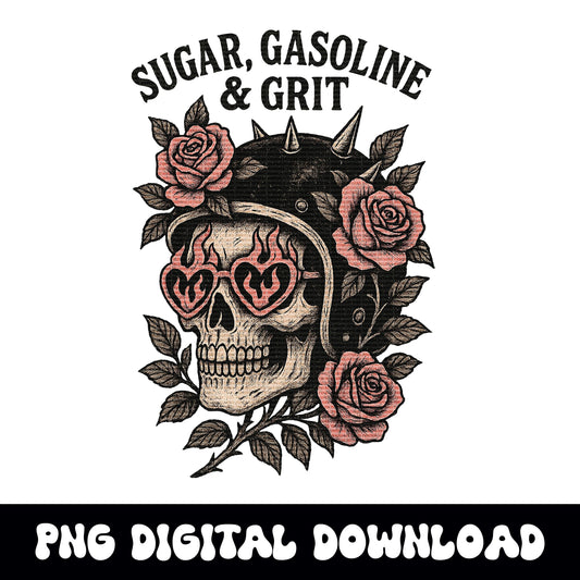 Pink Floral Biker skull PNG graphic INSTANT digital download for tshirt sublimation or dtf