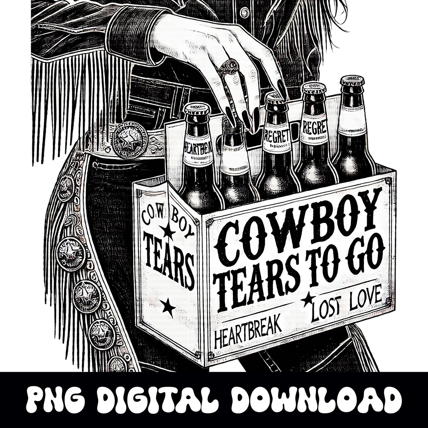 Yallternative Cowboy tears to go beer case Western png graphic digital download for sublimation or dtf